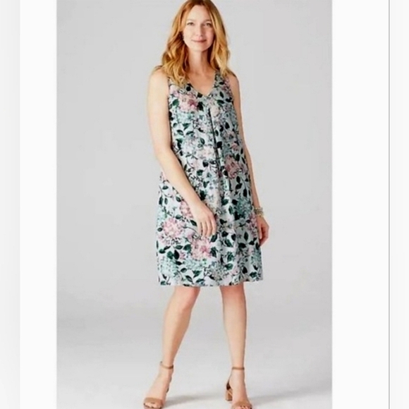 J Jill Love Linen 100% Linen Sleeveless Floral Dress Pockets Spring XS - Picture 1 of 15
